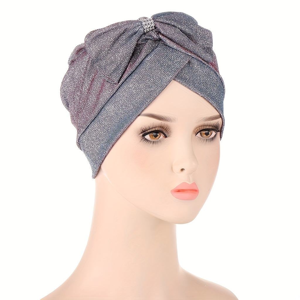 Bow Decor Turban Cap Solid Head Wraps Casual Head Scarf Ramadan Hijab Hats