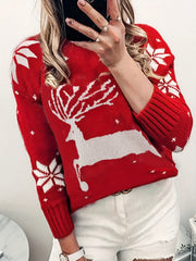 Christmas Elements Pattern Pullover Sweater Crew Neck Women's Clothing