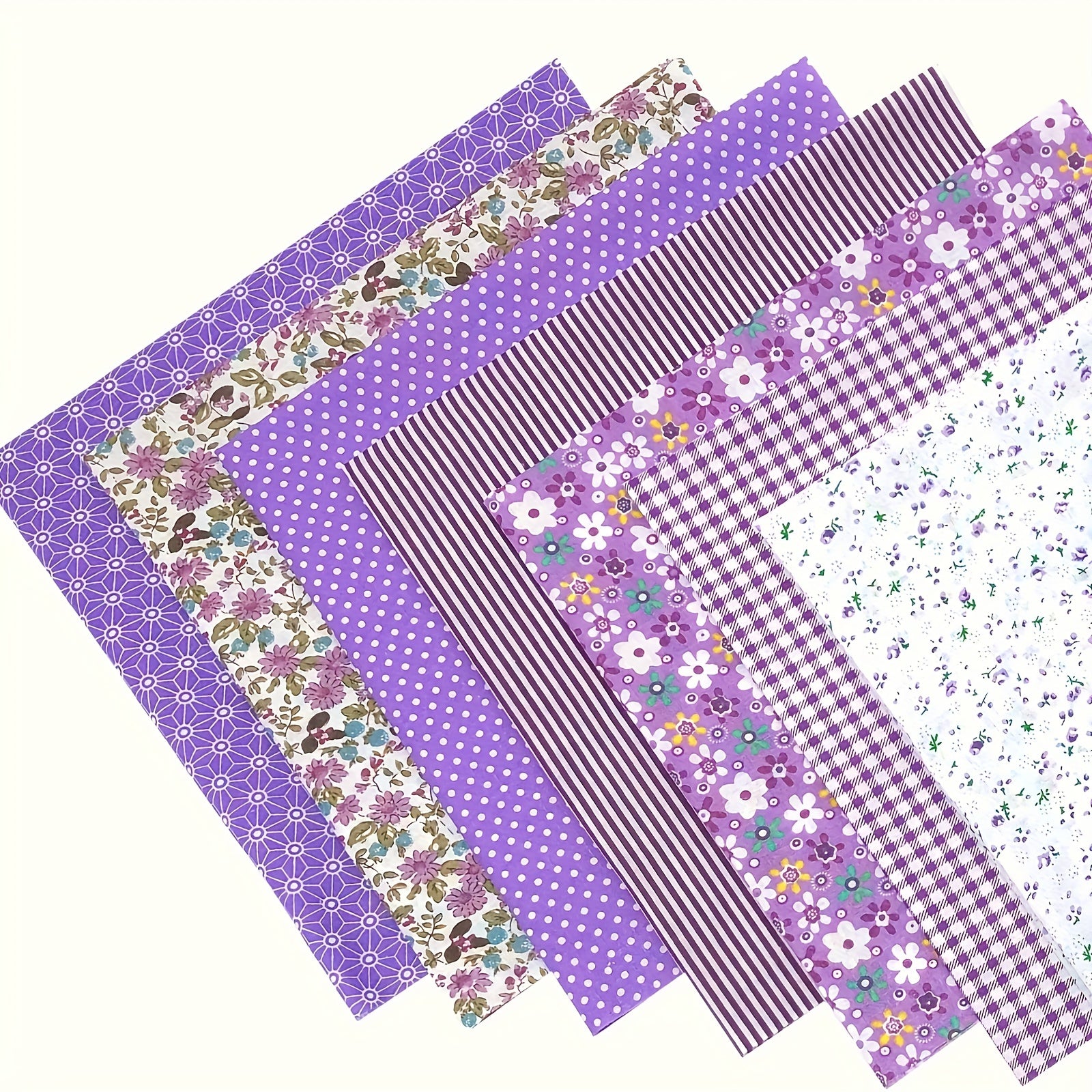 7pcs Purple Square Quilted Cotton Patch Fabric Bundle DIY Handcraft Sewing