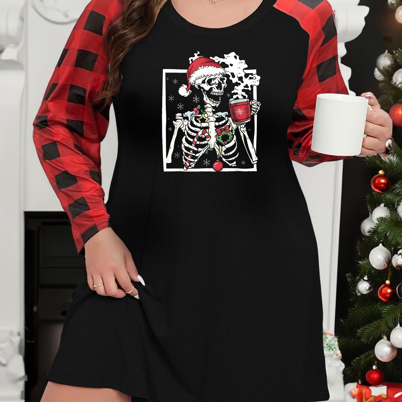 Plus Size Gothic Christmas Loungewear Dress with Snowflake & Skull – CRAZE