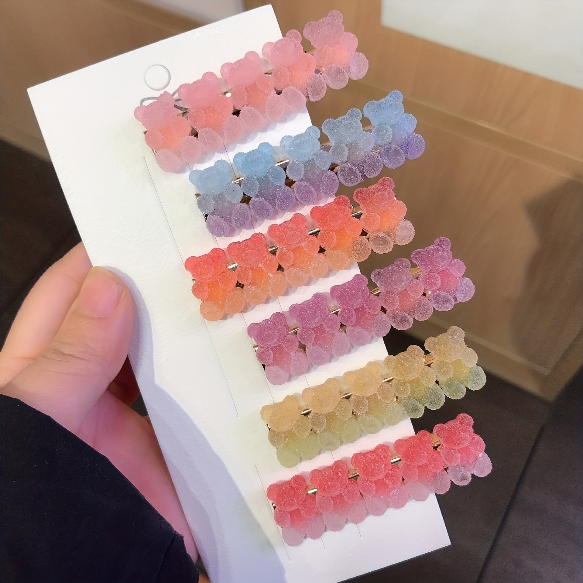 10pcs Baby Girls Gradient Bear Pattern Hair Clip Headwear