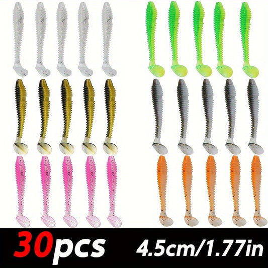 30pcs Paddle Tail Soft Lure Swimbait Slow Sinking Soft Worm