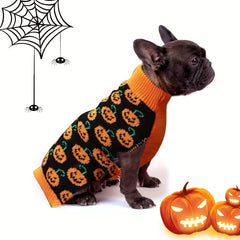 Pet Halloween Pumpkin Sweater Warm Dog Sweater For Winter