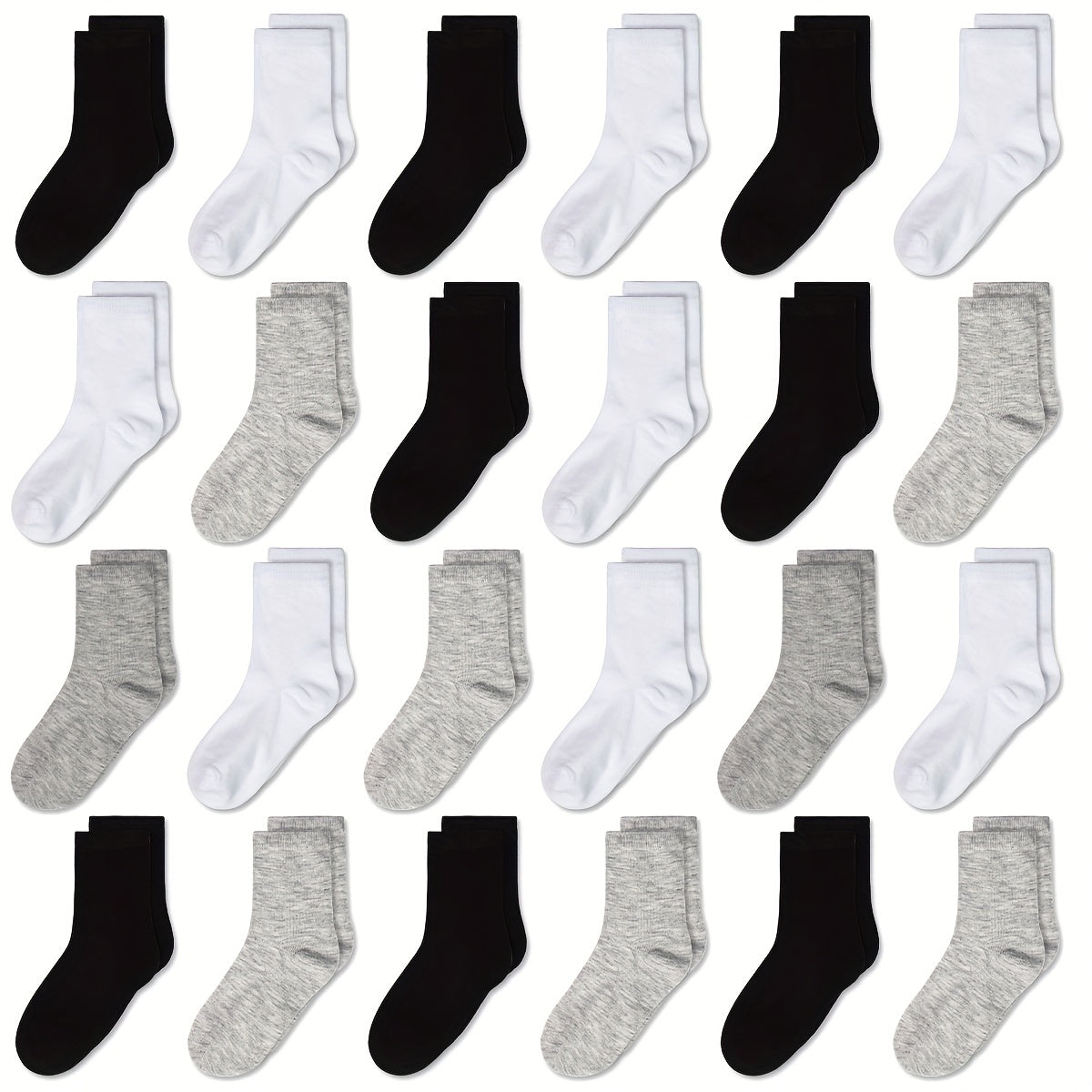 24 Pairs Kids Breathable Crew Socks Boys Girls Plain Casual Children's Socks