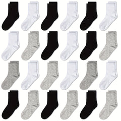 24 Pairs Kids Breathable Crew Socks Boys Girls Plain Casual Children's Socks