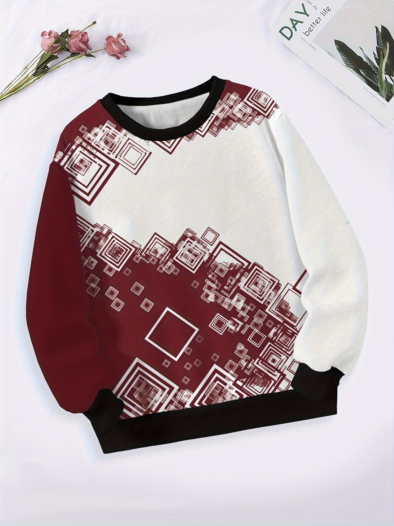 Girls Squares Pattern Crew Neck Sweatshirt Spring Fall Christmas Gift