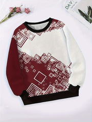 Girls Squares Pattern Crew Neck Sweatshirt Spring Fall Christmas Gift