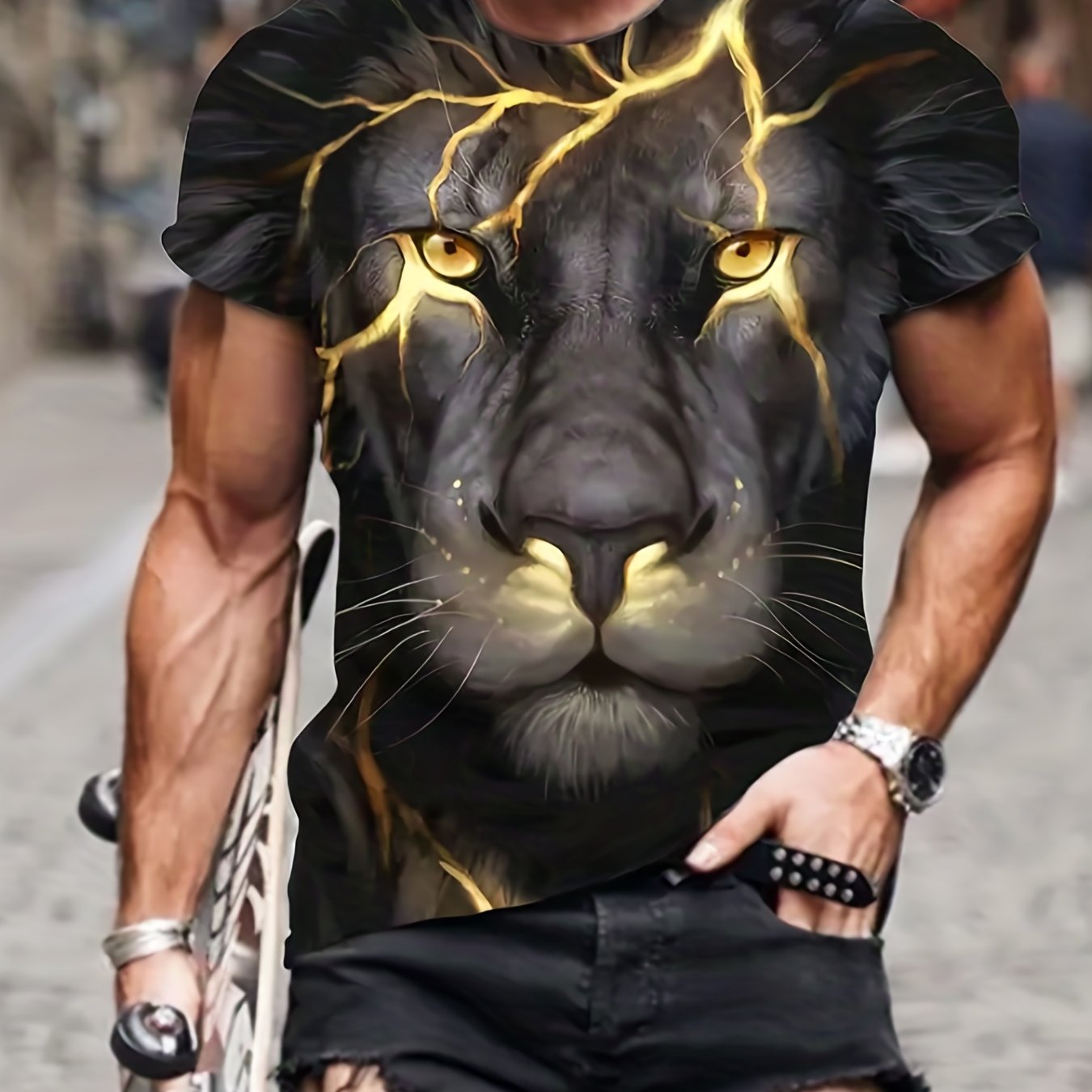 Men's Lion 3D Print T Shirt Exaggerated Casual Tee