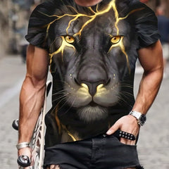 Men's Lion 3D Print T Shirt Exaggerated Casual Tee