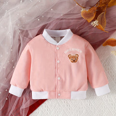 Casual Coat Baby Girl Bear Print Open Button Baseball Jersey