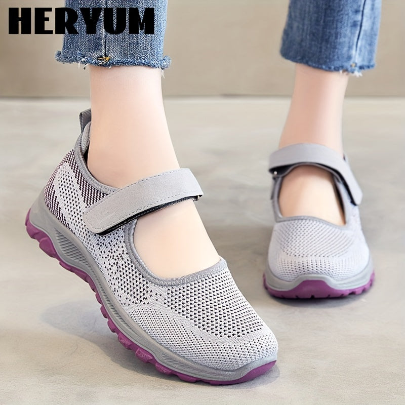 Women's Breathable Knit Sneakers Hook & Loop Outdoor Shoes