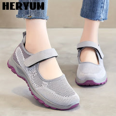 Women's Breathable Knit Sneakers Hook & Loop Outdoor Shoes