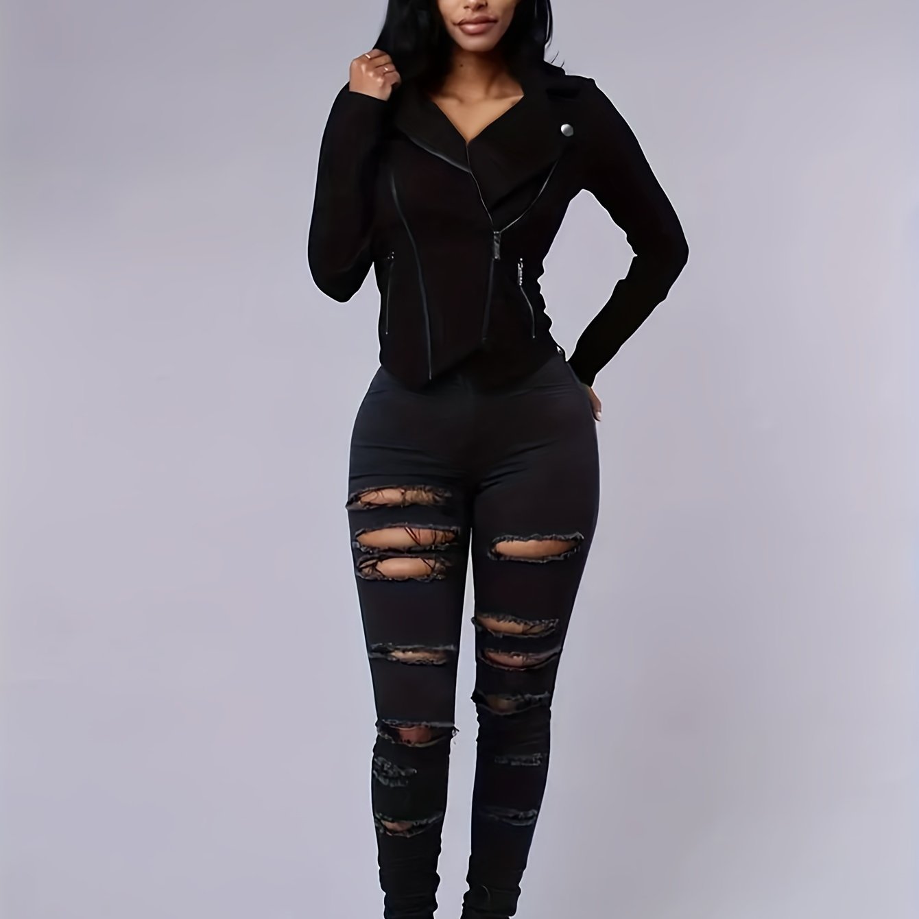 Ripped High Rise Slim Fit Jeans