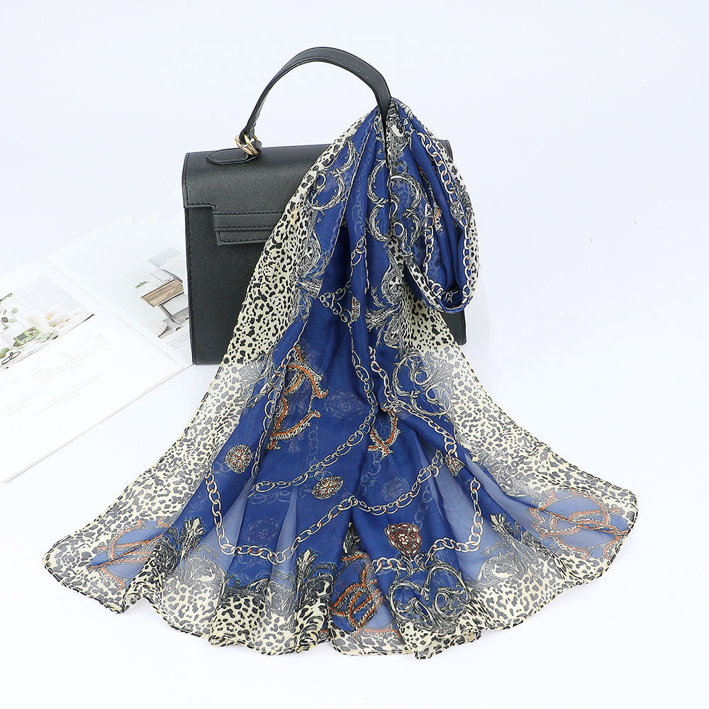 Leopard Print Chiffon Silk Scarf Colorful Warm Shawl