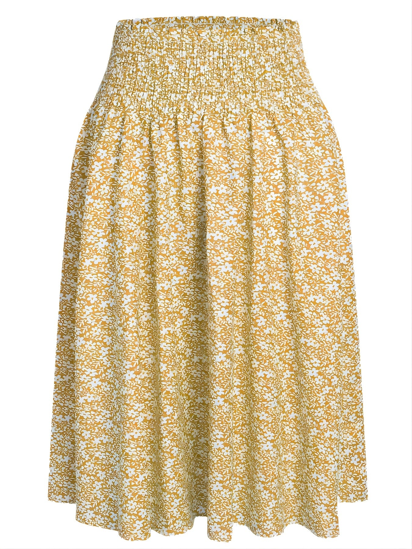 Floral Print Shirred Waist Skirt Elastic Waist Skirt for Summer