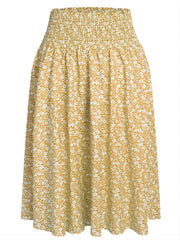 Floral Print Shirred Waist Skirt Elastic Waist Skirt for Summer