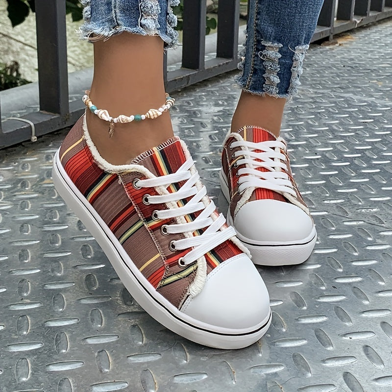 Women's Flat Canvas Sneakers Casual Low Top Walking Shoes