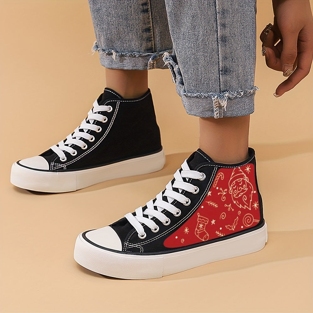 Christmas Graffiti Print High Top Canvas Sneakers