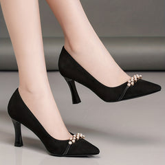 Faux Pearl Stiletto Heels Pointed Toe Pumps