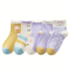 5 Pairs Girls Cartoon Animal Ankle Socks for Toddlers
