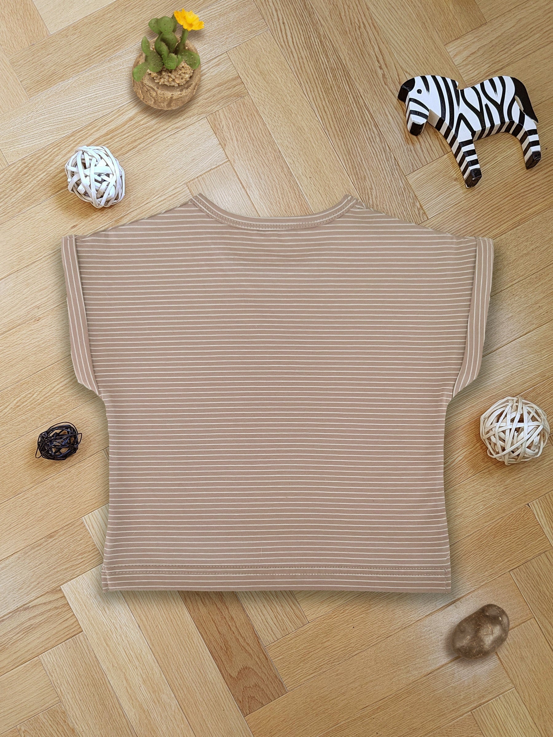 Striped Smile Print Short Sleeve Baby Cotton T Shirt