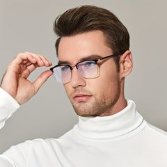Men's Half Frame Metal Glasses for Formal Occasions