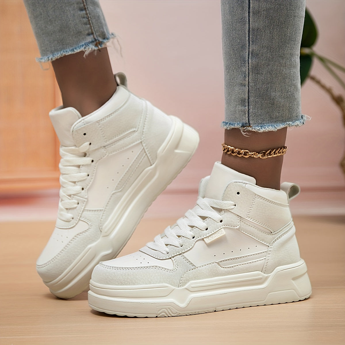 Women's Faux Leather Chunky Sneakers Casual Wear Resistance Non Slip Shoes