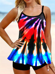 Tie Dye Tankini Set Women's Cami Top & Shorts Swimsuit 2 Piece Set