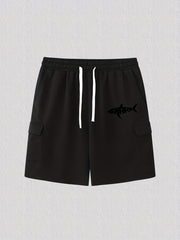 Men's Shark Print Drawstring Cargo Shorts