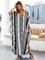 Geometric Print Bat Sleeve Cover Up Dress