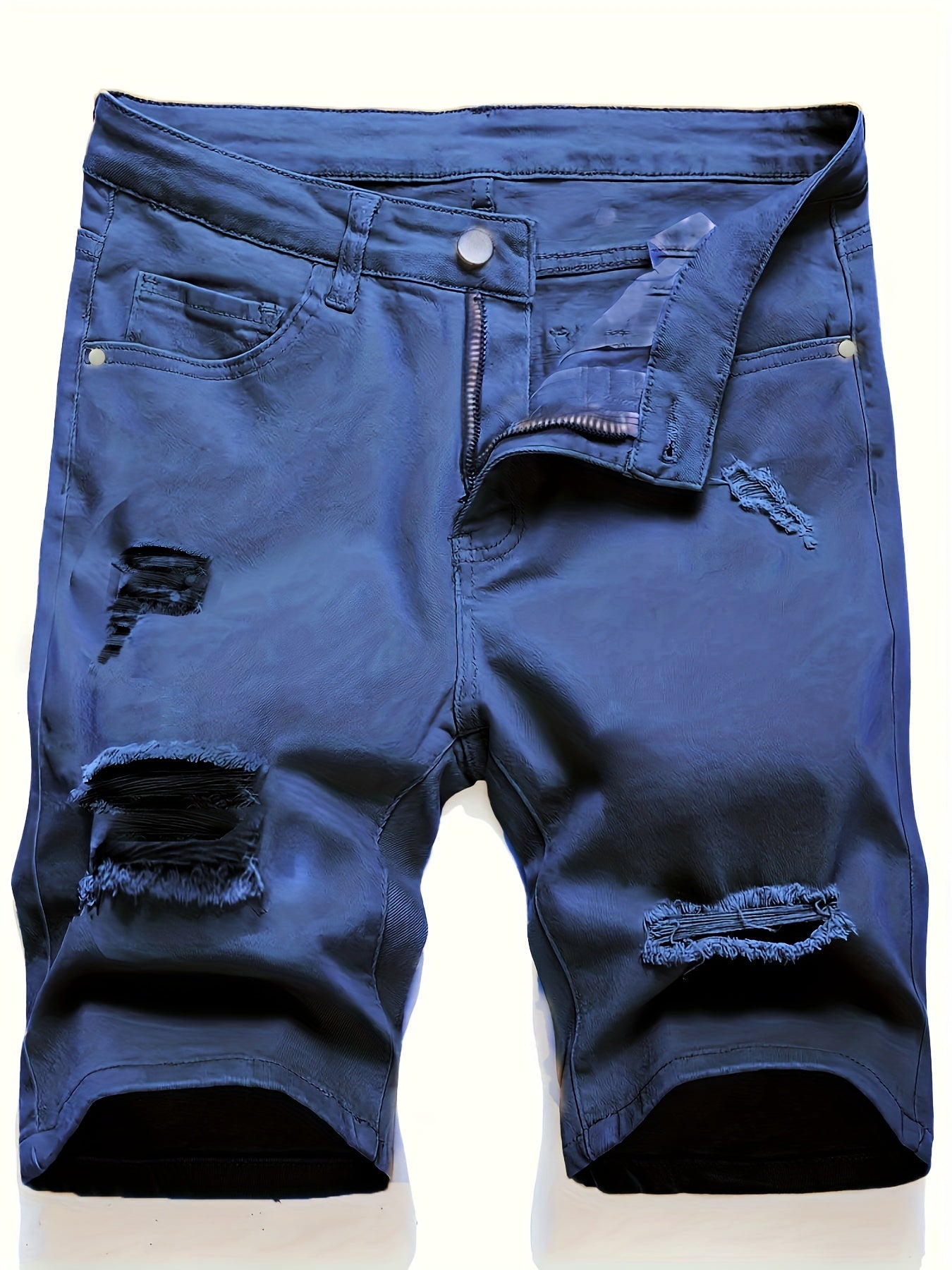 Casual Ripped Slim Fit Knee Long Denim Shorts Men's Denim Pants
