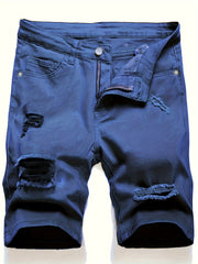 Casual Ripped Slim Fit Knee Long Denim Shorts Men's Denim Pants
