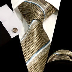 Men's Tie Set Plaid Striped Necktie Pocket Square Cufflinks Set