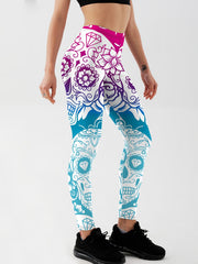 Flower & Skull Print Yoga Leggings Halloween Fitness Workout Pants