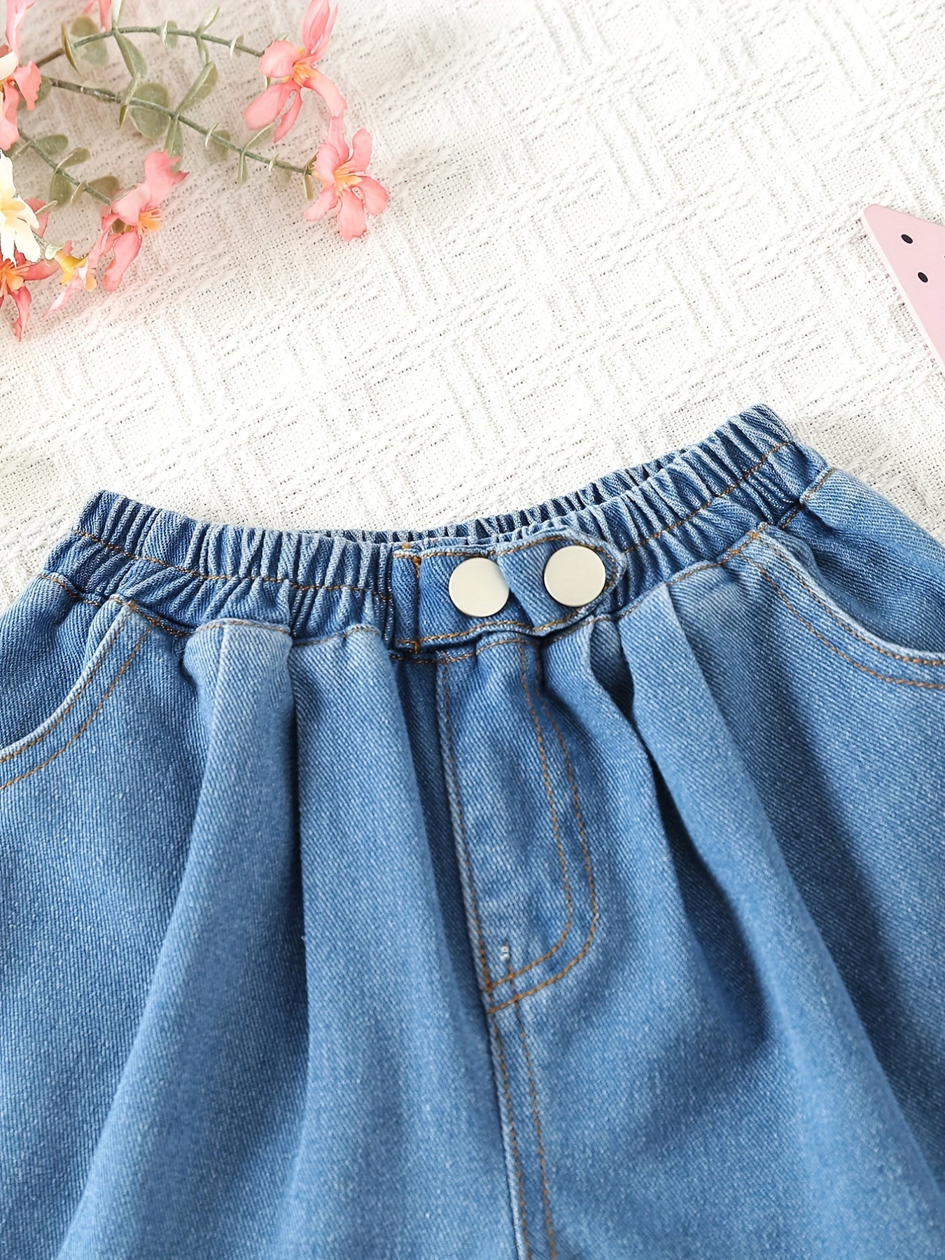 Girls Denim Shorts Elastic Waist Street Style Kids Outfit