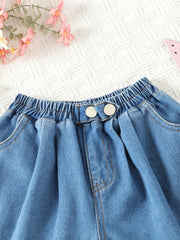 Girls Denim Shorts Elastic Waist Street Style Kids Outfit