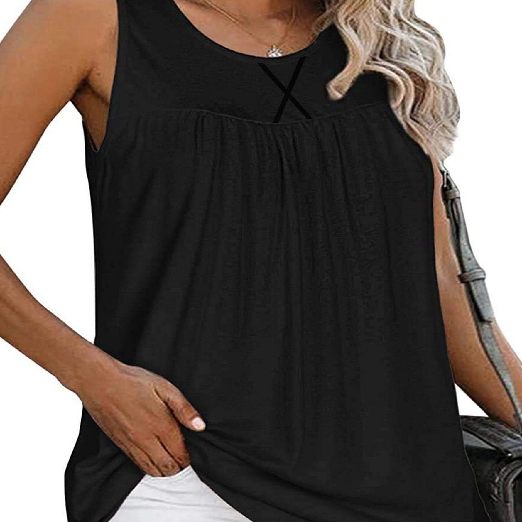 Casual Tank Top Women's Plus Plain Ruched Round Neck Stretch Tank Top