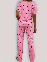 Heart Print Short Sleeve Tee & Pants Lounge Set