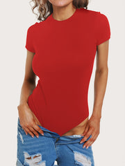 Solid Stretchy Skinny Bodysuit Soft Short Sleeve Crew Neck One Piece