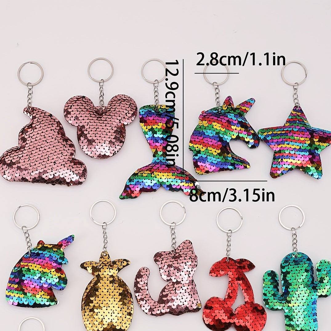 15pcs Cartoon Sequins Animal Keychain Key Ring Bag Charm Gift