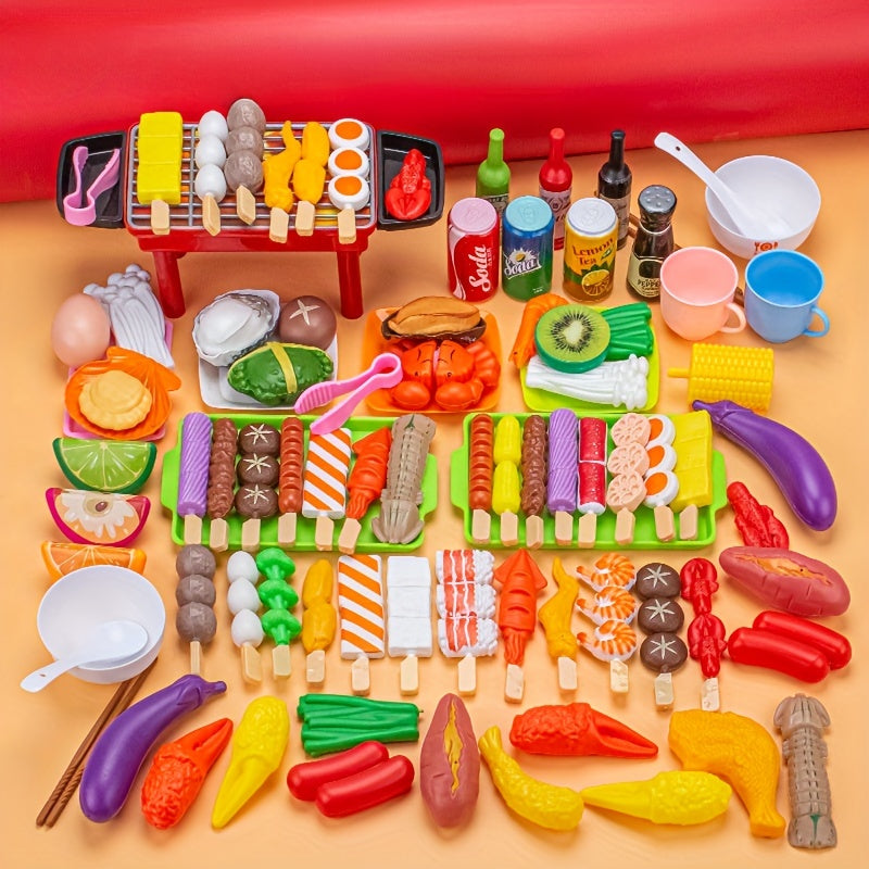 27pcs Kitchen Playset BBQ Pretend Play Food with BBQ Grill Kitchen Accessories