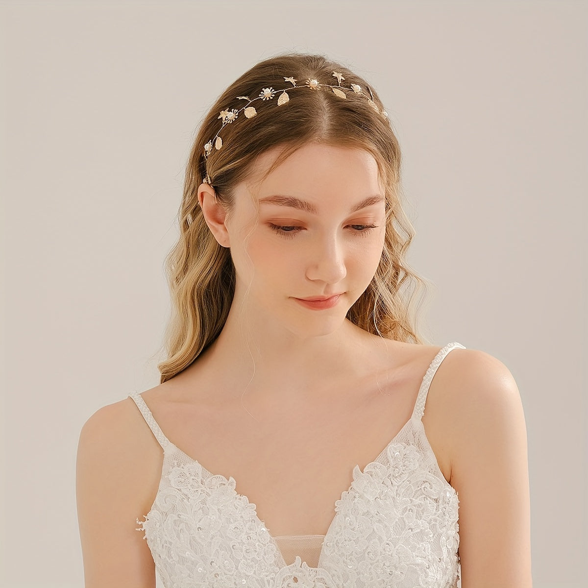 Alloy Starfish Leaf Headband Faux Pearl Bridal Hair Jewelry