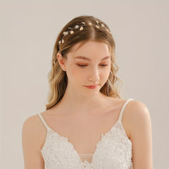 Alloy Starfish Leaf Headband Faux Pearl Bridal Hair Jewelry