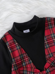 Girls Plaid Stitching Long Sleeve Dress For Autumn/Winter