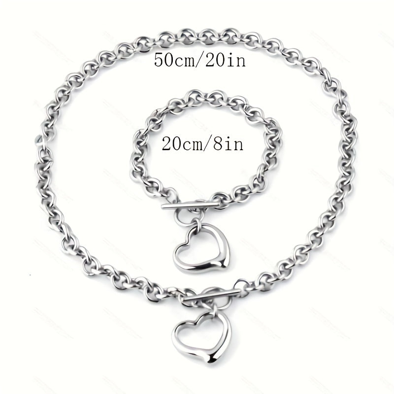 Heart Pendant Bracelet & Necklace Set - Fashionable Combo