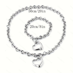 Heart Pendant Bracelet & Necklace Set - Fashionable Combo