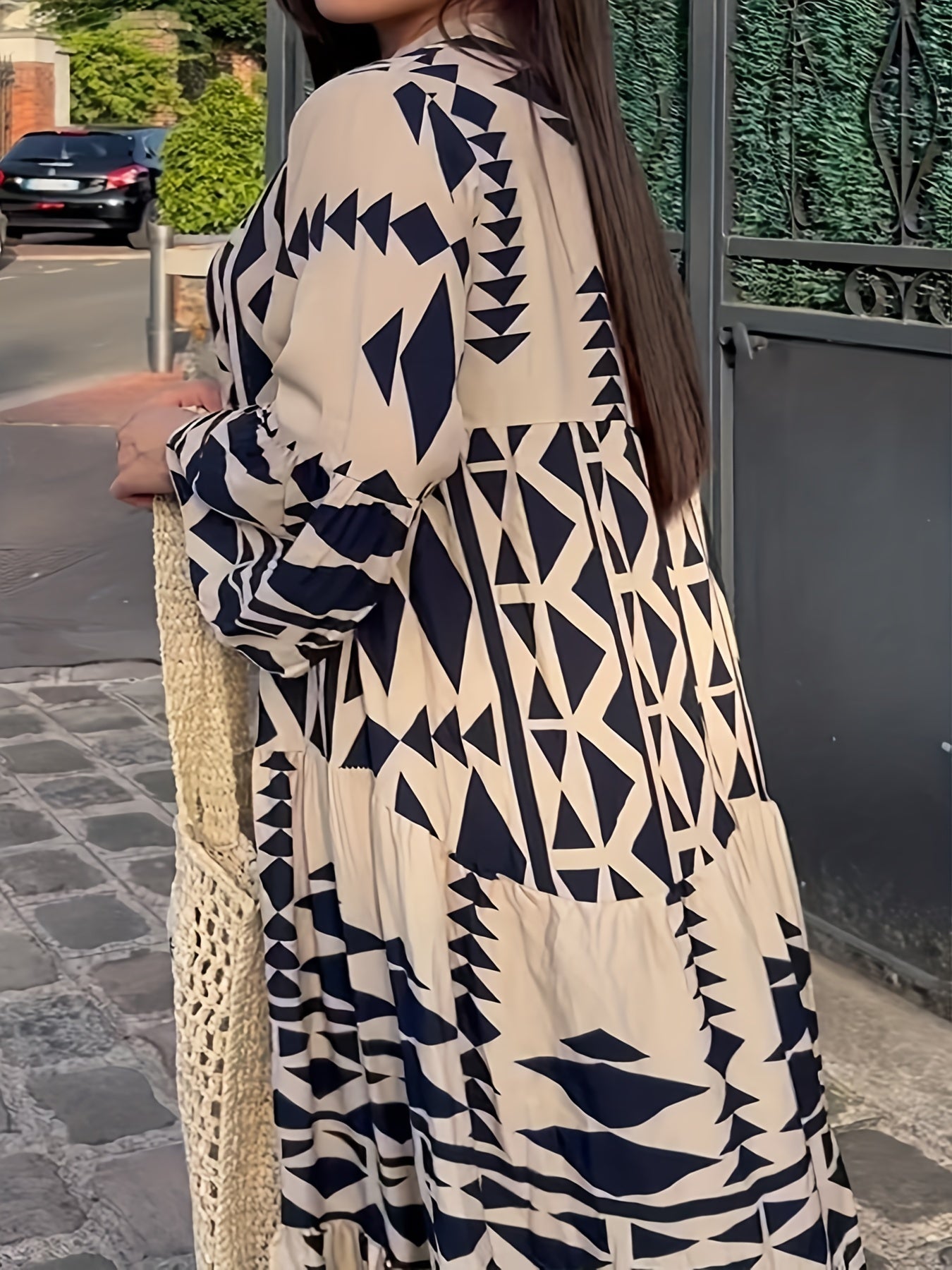 Geometric Print Button Up Maxi Dress