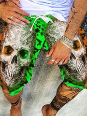 Quick Dry Drawstring Men's Swim Trunks Skulls Print Board Shorts