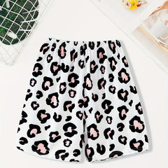 Leopard Sleep Bottoms Women's Elastic Waistband Shorts