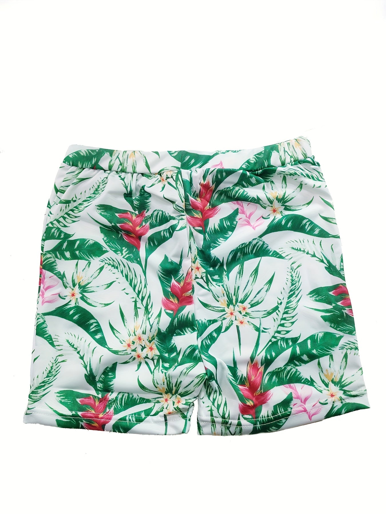 Boys Tropical Plants Graphic Swimming Shorts High Stretch Kids Swim Costume